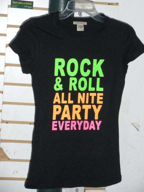 6 Pcs Ladies Neon Print Baby Doll T shirts ROCK N ROLL